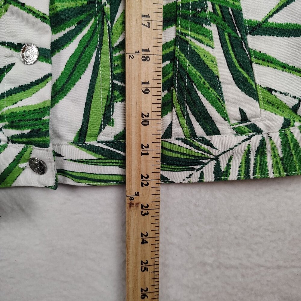 Michael Kors Denim Jacket Womens 4 White Green Palm Leaf Print - Picture 10 of 12